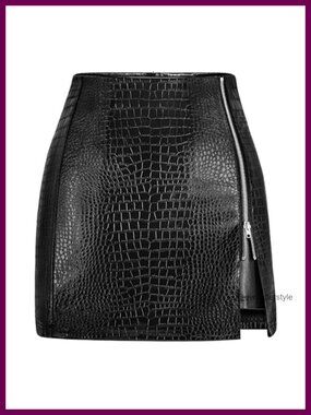 Faux Leather Mini Skirt High Waisted Zipper Slit Bodycon Pencil